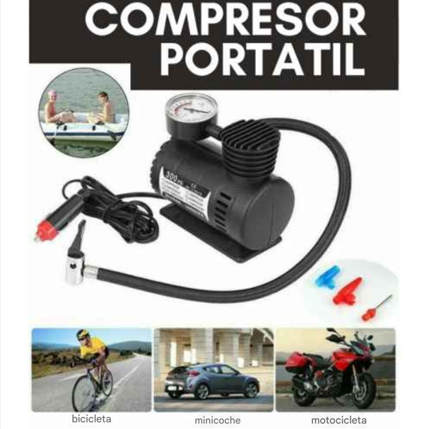 Compresor de Aire 300 PSI Portátil - Inflador de Llantas 12V/USB-C con Carga Rápida, para Autos, Motos, Bicicletas, Pelotas